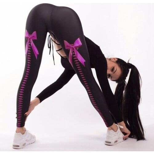 Women Sexy Bow Tie High Waist Elastic Leggings Package Hip Push Up Yoga Pants Fitness Sport Leggings Skinny Breathable Jeggings