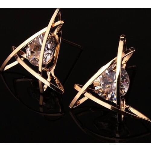 2020 Hot Sales Statement Fashion Triangular Zircon Stud Earrings For Women 3 Colors Crystal Earring Female Jewelry Wholesale