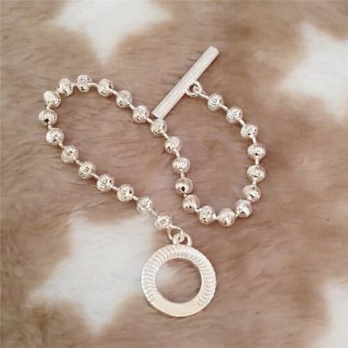 Female elegant fashion pattern ring buckle S925 sterling silver round bead bracelet original brand jewelry logo holiday gift