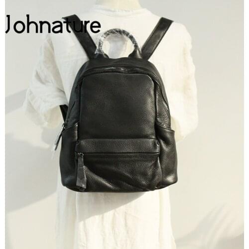Johnature Soft Genuine Leather Leisure Women Backpack 2021 New Large Capacity Fashion Nature Cowhide Female Outdoor Travel Bags