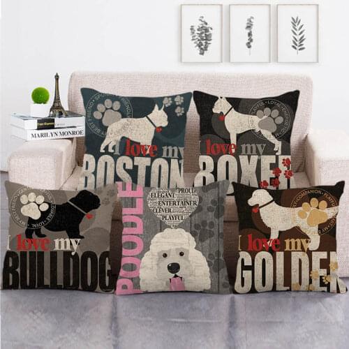 45cm*45cm love my dog design throw cushion cover linen/cotton sofa pillow cover decorative pillow case