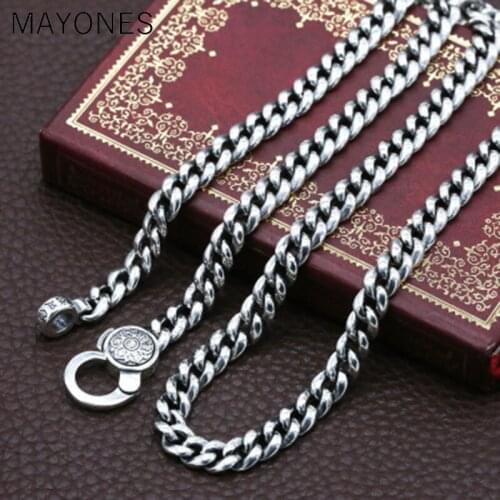 7mm 100% 925 Silver Tibetan Six Words Proverb Necklace Sterling Buddhist OM Mantra Vajra Necklace Tibetan Dorje Symbol Necklace