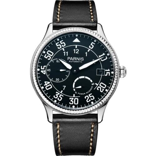 New Parnis 45mm Dial Automatic Mechanical Mens Watch Leather Strap Waterproof Men Wrist Watches Man Clock 2019 Top Luxury Brand