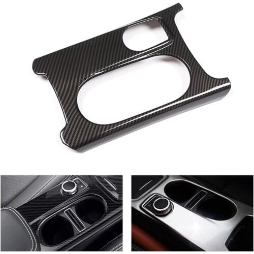 Car ABS Chrome / Carbon Fiber Texture Center Console Water Cup Holder Cover For Mercedes Benz A GLA CLA Class W176 X156 C117