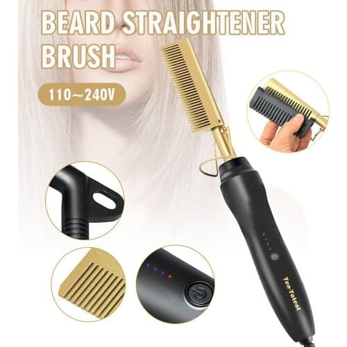Electric Hair Curling Brush Copper Comb Quick Heated Beard Straightener Wet Dry Use Hair Curler Hot Heating Comb For Hair