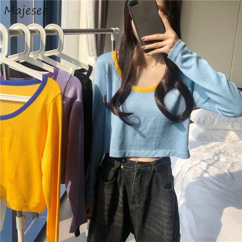 Cropped T-shirts Women Patchwork Minimalist Student All-match Loose Ulzzang 5 colors Hot Sale Ladies Chic Spring Soft Basic Tops