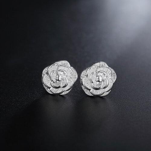Fine Flower bud 925 Sterling Silver Earring stud for Women Fashion Birthday Gifts classic party wedding Jewelry