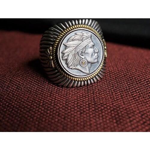 Personalized Mens Ring Retro Indian Head Two Color Ring Punk Gothic Hip Hop Party Jewelry Dance Ring Anniversary Gift