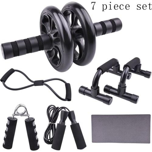 Black Abdominal Wheel Set 7-piece Combination Sports Equipment Fitness Home Abdominal Wheel Push-up Bracket