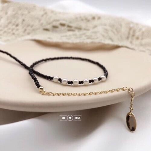 Black Crystal & Pearl Beads Short Necklace Female Fashion Jewelry Women Choker Necklaces Bijoux Ladies Party Necklace