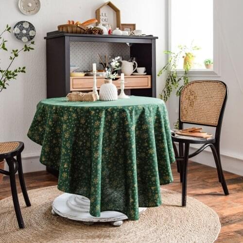 Nordic Printed Round Tablecloth for Christmas Green Bronzing Wind Chimes Pattern Linen Cotton Table cloth Washable Do Not Fade