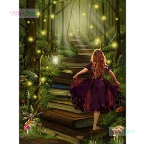 Forest Book road & girl,5D diamond cross stitch kits full mosaic Diy Embroidery Diamond painting wall room decoration WG216