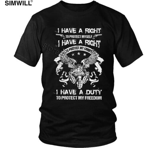 Mens Summer Tee I Have A Right To Protect Myself T shirt Unique U.S.A Eagle Freedom T-Shirt Short Sleeve Cotton Slogan Tops