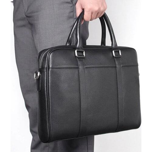 Nesitu High Quality A4 Black Genuine Leather 14'' Laptop Office Men Briefcase Portfolio Business Shoulder Messenger Bags M7401