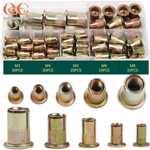 100PCS Rivet Carbon Steel Nut Tool Kit Mixed Zinc Steel Insert Nutsert Threaded bolts and nuts outside furniture thread