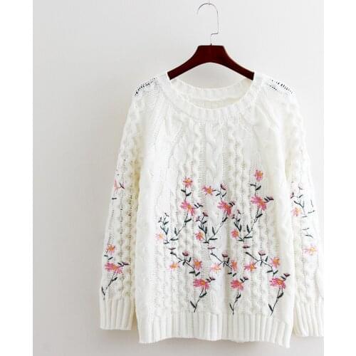 2021 New Autumn Winter Pullover Knitted Sweater Small Fresh Embroidery Round Neck Short Preppy Style Jumper Tops Female LQ227