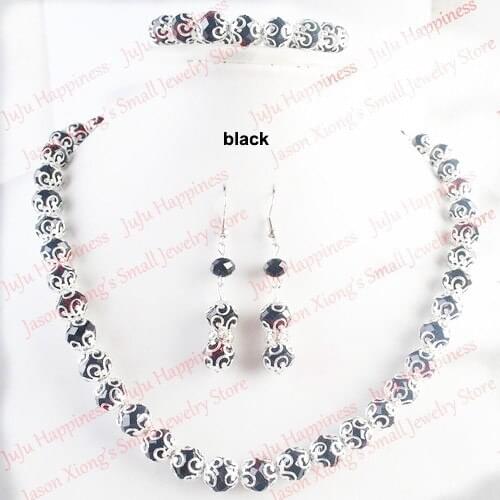 One set Handmade Black Crystal Glass Beads Jewelry Set Necklace,Earring and Bracelet 236