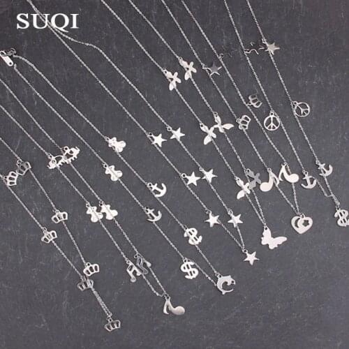 SUQI New Non-fading stainless steel anchor butterfly star note Necklace Women Choker Necklaces suspension Pendants Femme Chain