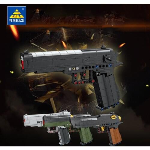KAZI New Simulation Classic Military Famous Gun Exquisite Model Can Be Fired Pistol Children Assembled Building Blocks Toy Gift