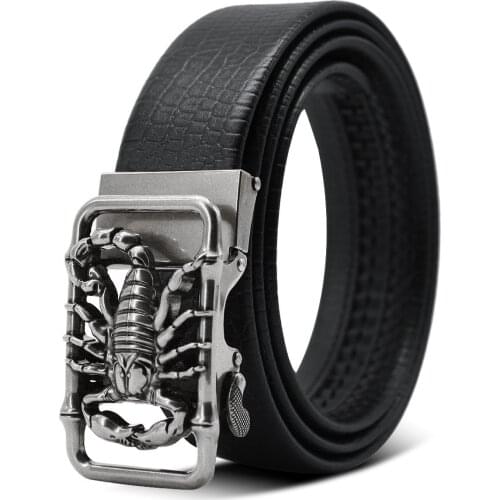 Metal Scorpion Shape 3D Buckle Belts Men Leather Luxury Brand Automatic Buckle Punk Belt Male Quality Designer Belt Animal 2021