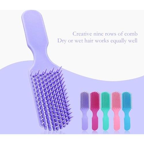 Pink Head Massage Nine Claw Comb Plastic Hairdressing Comb Soft Teeth Hairbrush Detangling Brush R7E0