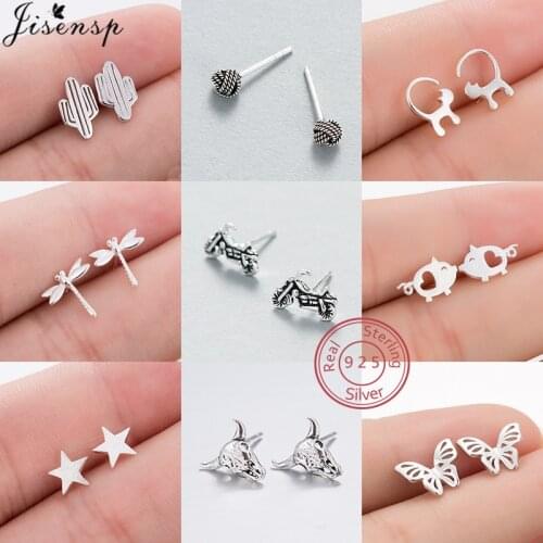 Real 925 Sterling Silver Earrings Women Fashion Jewelry Bohemian Cactus Dragonfly Star Cat Stud Earrings Summer Style Pendientes