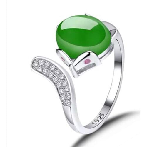 Certificate)Womens S925 Sliver Jade Stone Rings HETIAN Nephrite Fox Rings Gift for Female Fine Jewelry