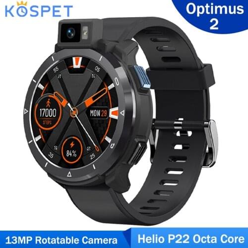Kospet Optimus 2 4G Android 10.7 Smart Watch Phone Helio P22 Octa Core Dual Chip 4GB 64GB 13MP Rotatable Camera Men Smartwatch