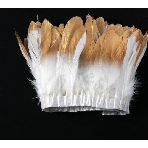 Natural white goose feather spray gold head to make 2 meters cloth edge DIY shopping festival costume dress skirt decoration