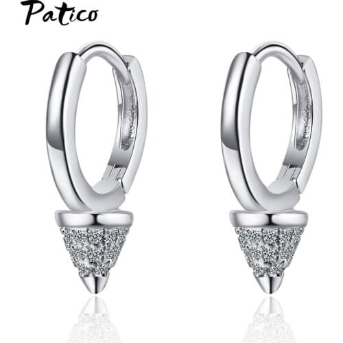 Triangle Hinged Huggie Hoop Earrings Cone Spike Pierced 925 Sterling Silver Black Platinum Earrings for Men Women Party Gift