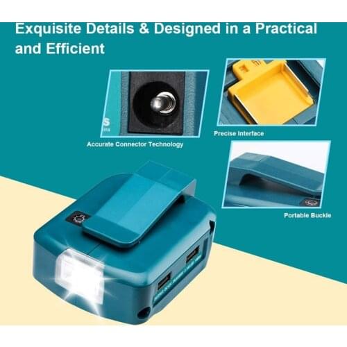 New for Makita ADP068 14.4V/18V Lithium-Ion Battery Adapter Power Source Batteries Charger with Dual USB Ports LED Light