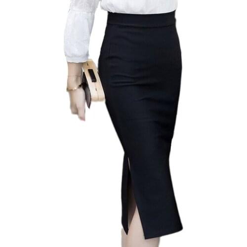 Fashion Plus Size S-5XL women Skirts Solid OL Slim Bodycon Pencil Skirt High Waist Knee-Length Skirt women faldas