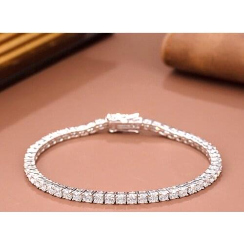 100% 925 Sterling Silver Created Moissanite 3mm Gemstone Bangle Charm Wedding Bracelet Fine Jewelry Wholesale Drop Shipping