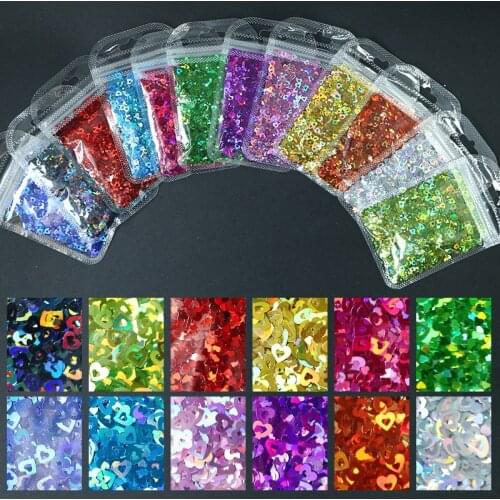 1 Bag Holo Sweet Love Heart Nail Glitter Sequins Holographic Flakes Nail Art Laser Paillette Manicure Slices Holo Glitter Tips