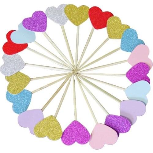 10 Pcs Multicolor Heart Colorful Shaped Cupcake Cake Topper Sticker Flag For Baby Wedding Birthday Party Home Decoration