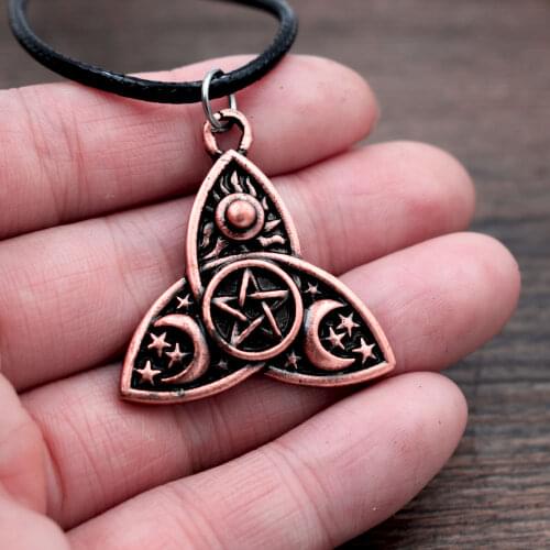 12pcs Triple Moon Goddess Triquetra Pentacle Necklace Pagan Wicca Pendant Necklace