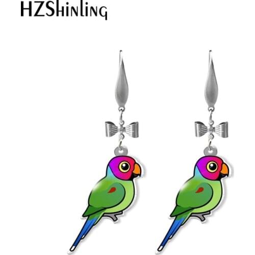 2021 New Fashion Cartoon Kawaii Birds Green White Parrots Handcraft Acrylic Epoxy Fish Hook Earrings