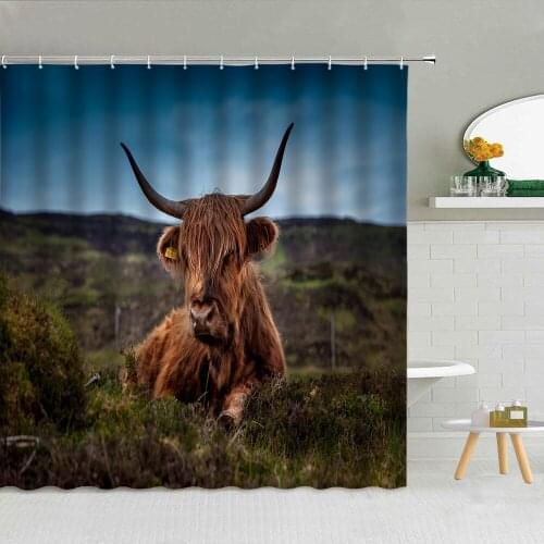 3D Highland Cow Shower Curtain Wild Animals Fabric High Quality Bathroom Supplies With Hooks Cloth Curtains Home Decor Washable
