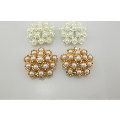 BT210 21mm)5pcs Full of Ivory Pearl Flatback Buttons Flower Wedding Invitation Embellishments