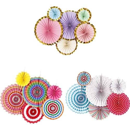 6pcs Colorful Tissue Paper Wheel Fans Rosettes Set Wall Photo Backdrop Wedding Birthday Baby Shower Party Hanging Decor