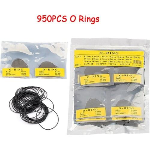 950pcs 0.5mm/0.6mm Dia Rubber O Ring Waterproof Round Watch Back Gasket Rubber Seal Washers Set Watch Repair Tool 12-30mm