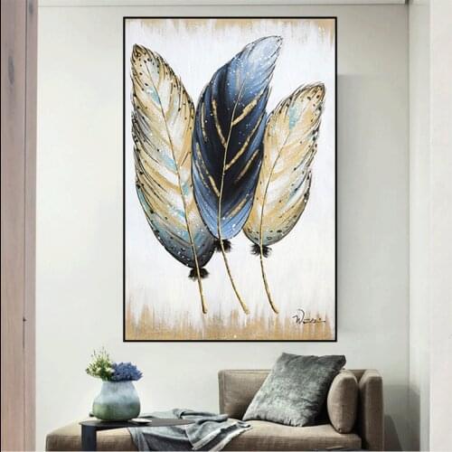 Abstract Golden Feather Art Canvas Painting Modern Posters and Prints Wall Pictures for Cuadros Living Room Home No Frame