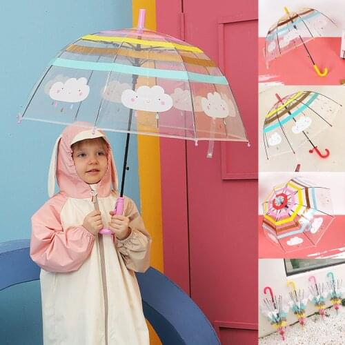 Automatic Men And Women Ins Wind Long Handle Wind Umbrella Arched Cartoon Cute Transparent Rainbow Cloud Umbrellas