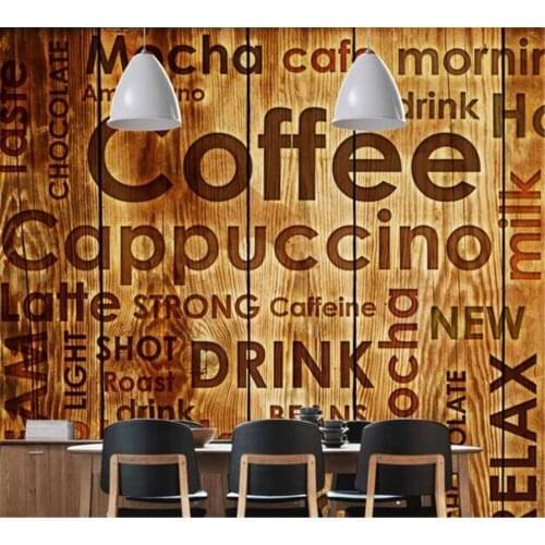 Beibehang Custom high-end wallpaper fashion coffee shop personality English letters wooden mural background wall papel de parede