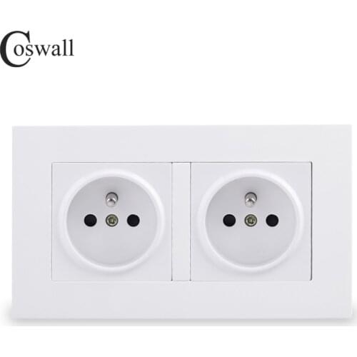 Coswall Simple Style PC Panel Double French Standard Wall Socket Grounded With Children Protective Door White Black Grey Gold