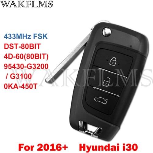 0KA-450T Flip Remote Car Key Fob 433MHz 4D60 80Bit 95430G3100 95430G3200 For 2016 2017 2018 Hyundai I30 95430-G3100 95430-G3200