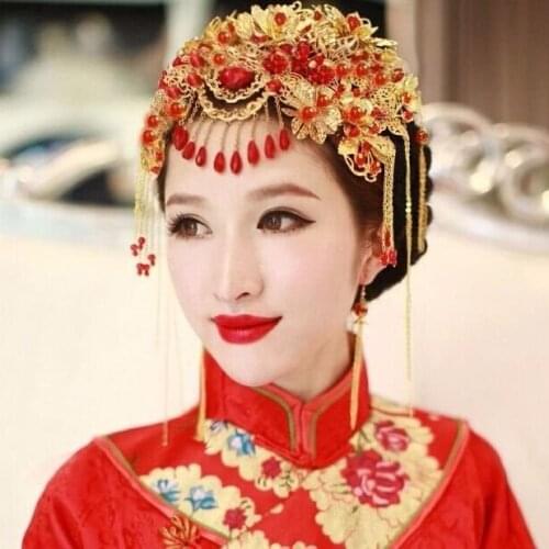 Headdress Bride 2021 New Simple and Atmospheric Chinese Red Phoenix Crown Wedding Xiuhe Dress Round Face Hair Accessories