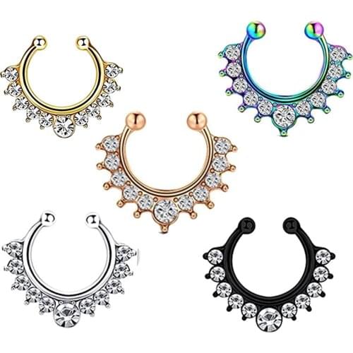 1pc Fake Septum Nose Hoop Rings Stainless Steel Faux Lip Ear Nose Septum Ring Non Piercing Clip On Nose Hoop Rings Body Piercing