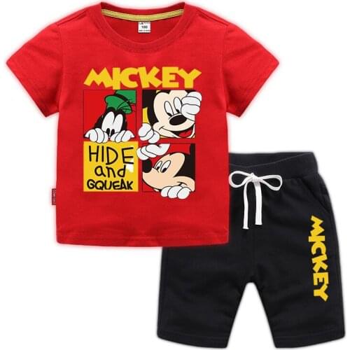 Disney summer new Mickey Mouse Mickey cotton childrens short-sleeved T-shirt shorts two-piece suit set