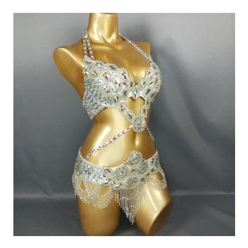 Sexy Night dance Womens belly dance costume belly dancing clothes bellydance Top bra +Belt 2pcs set